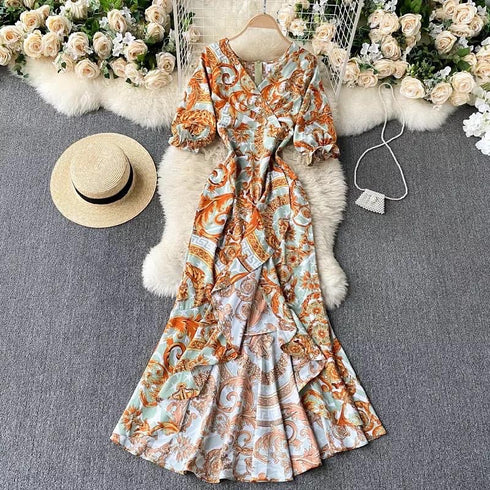 Asymmetrical Ruffles A-Line Empire Dress